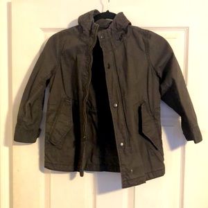 Boys grey jacket with hood double zipper; no flaws vintage Gap